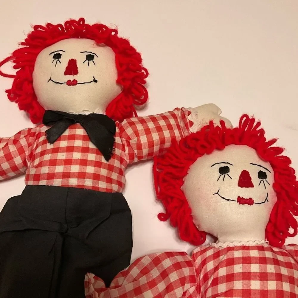 Vintage Handmade Raggedy Ann and Andy, 20”  Cottagecore, RLChristmas, heritage